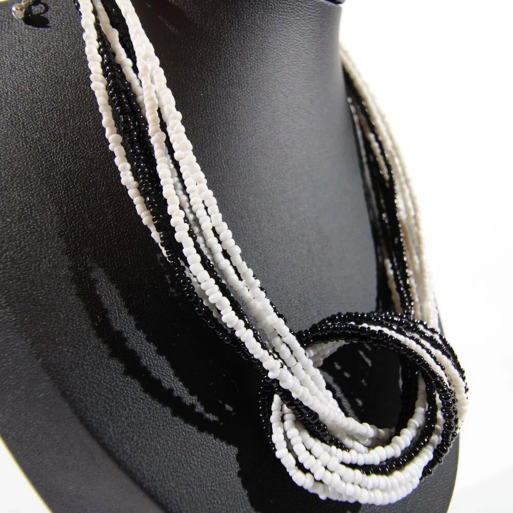 Vintage Black and White Multi-Strand Seed Bead Necklace - Picture 3 of 7